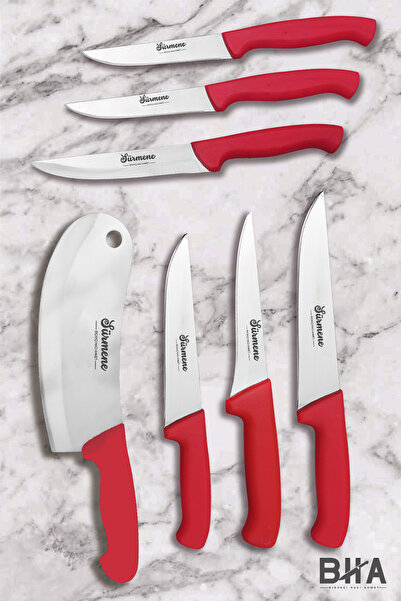 B-H-A BIÇAKÇI HACI AHMET Cherry Details 7 Parça Plastik Et, Ekmek, Sebze Mutf...