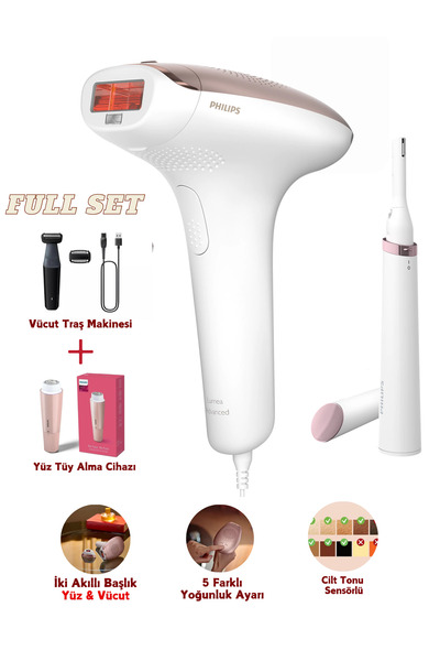 Philips IPL Lazer Epilasyon Cihazı, Yüz, Vücut ve Hassas Bölge - 2 Akıllı Başlık (Yüz ve Vücut) SET