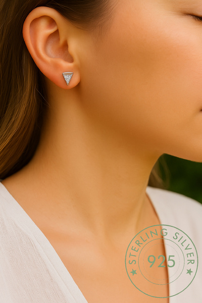 Pietra Kadın Gümüş Küpe 925 Ayar Pizza Tasarımlı Vidalı Küpe