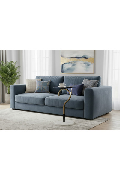 Areka طاولة خدمة ذهبية، قاعدة من الرخام الأبيض، سطح زجاجي أسود (طاولة خدمة فقط)