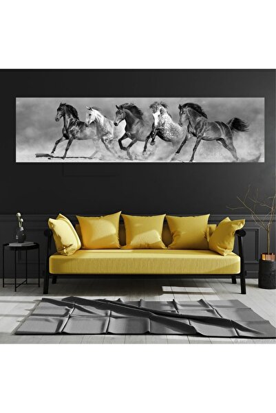 HDART Modern Soyut Siyah Beyaz At Koşan Yılkı Atlar Kanvas Duvar Tablosu Ev O...
