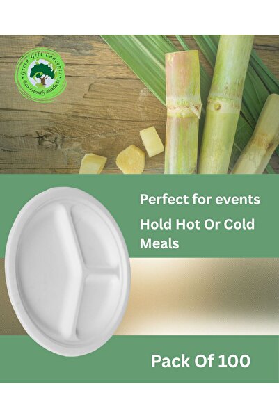 Green Gift Concepts ١٠٠ قطعة من أطباق الطعام القابلة للتحلل الحيوي/الصديقة للبيئة، مقاس ١٠ بوصات، والمكونة من ٣ أقسام - حل متين لتناول الطعام