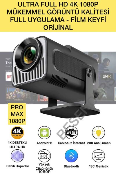 Besenders HY320 1080P 4K PROMAX ORJ Taşınabilir Projeksiyon YeniVersiyon Android Wifi BT AkıllıSinemaProjektör