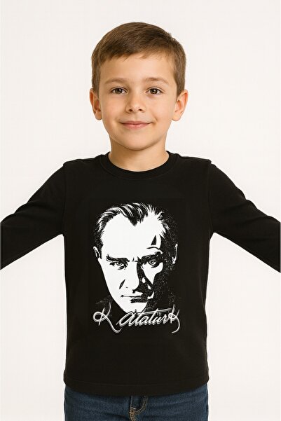 Parti Kırtasiye Siyah Atatürk Baskılı Uzun Kol T-shirt Tişört