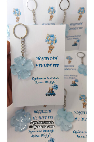 Boncuk işi 15 Adet Kartlı Epoksi Anahtarlık Yonca Doğum Günü Yeni Doğan Bebek...