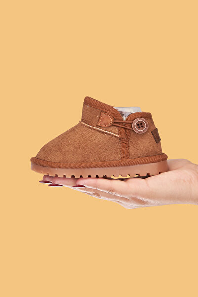 Mumenim Unisex Çocuk Bebek Botu Ortopedik Kaymaz Taban İçi Kürklü Süet Kışlık Kar Botu Taba