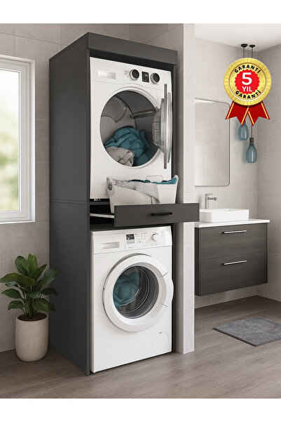 dorpek Fika Kurutma ve Çamaşır Makinesi Dolabı Çok Amaçlı Dolap Banyo Dolabı Antrasit