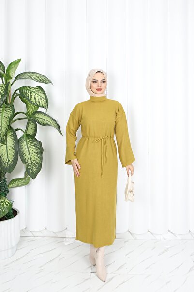 NİSUM MODA فستان محبوك بحزام إسباني