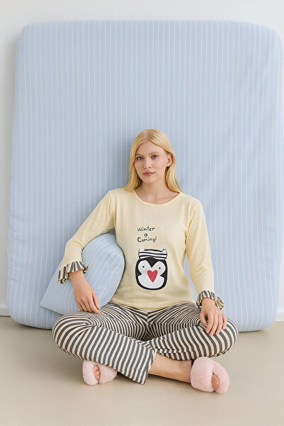 rindahomewear KADIN VİSKON UZUN KOL PİJAMA TAKIMI