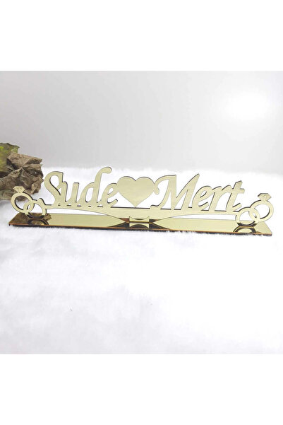 RetroLazer 40X15 CM MASAÜSTÜ PLEKSİ İSİMLİK SÖZ NİŞAN KINA GOLD