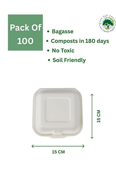 Green Gift Concepts -100 pc of Biodegradable/Eco-Friendly Burger Box | Compostable Clamshell Takeaway Container