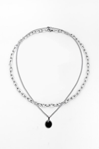 UKHWD SUPPLY İki Zincir Çelik Minimal Madalyon Kolye