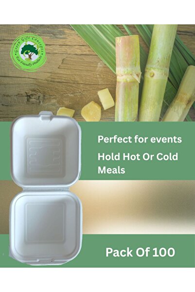 Green Gift Concepts -100 pc of Biodegradable/Eco-Friendly Burger Box | Compostable Clamshell Takeaway Container