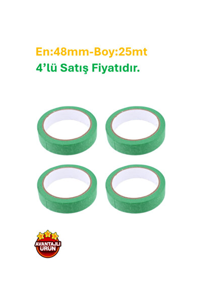 4 ADET-Renkli Maskeleme Kağıt Bant YEŞİL RENK En:48mm-Boy:25mt - 4'lü satış fiyatı