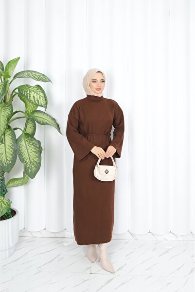NİSUM MODA فستان محبوك بحزام إسباني