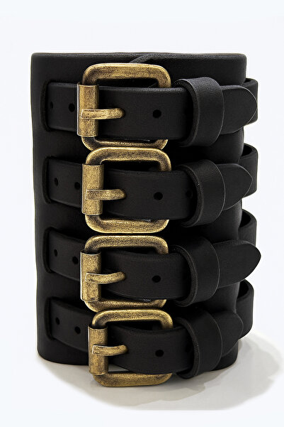 NARKİSSOS Leather Bracelet,Handcrafted,Four Straps Black Men's Bracelet