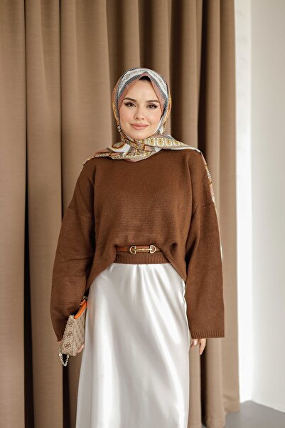 müqofficial سترة تريكو بقصة غير متماثلة من هازل قصة فضفاضة - بني