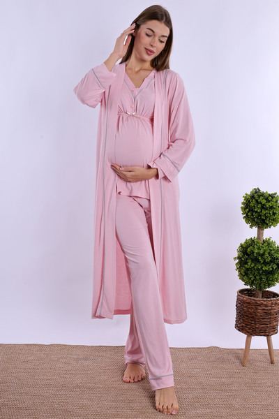 ByLohusa Effortt Pembe Sabahlıklı Hamile Lohusa Pijama Takımı
