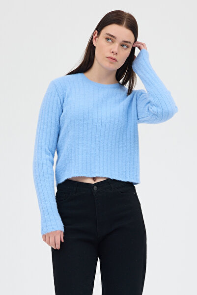 Rays Pulover pentru femei Baby Blue guler rotund cu mânecă lungă 2412