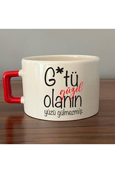 Kırtasiye Ofisi كوب C ذو مقبض أحمر مطبوع عليه وجه جميل من G*tü
