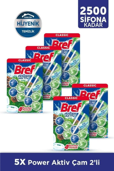 Bref Power Aktiv Katı Tuvalet Bloğu Çam Kokulu 2 Li X 5 Adet