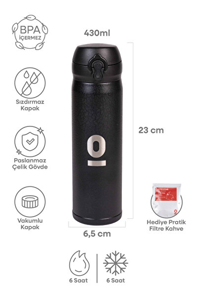 Espressolab Black Textured Stainless Steel Thermos 430 ml with Lid No:104