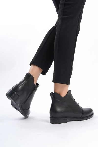 Deripabuc Hakiki Deri Siyah Kadın Deri Bot TRC-2730