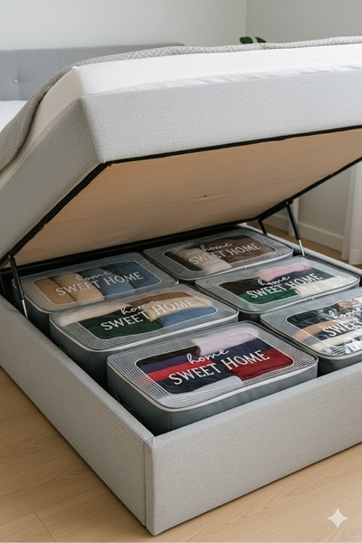 Handyol 2 Adet Lavanta Kokulu Şeffaf Kapaklı Kumaş Hurç 66x44x20 cm Büyük Boy Yorgan Battaniye Organizer