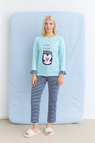 rindahomewear KADIN VİSKON UZUN KOL PİJAMA TAKIMI