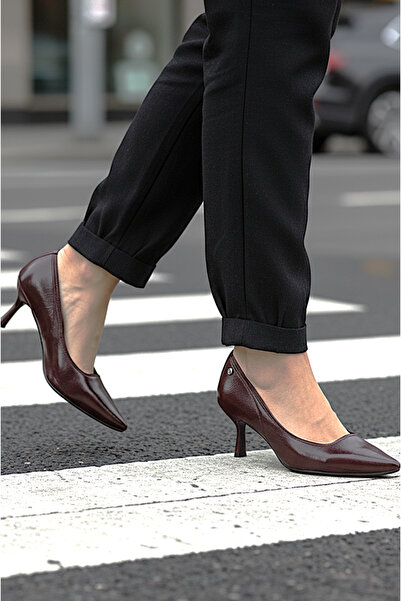 Gökhan Talay Zelia Flexible Soft Non-Slip Sole (4 cm) Burgundy Patent Leather Women's Heeled Shoes