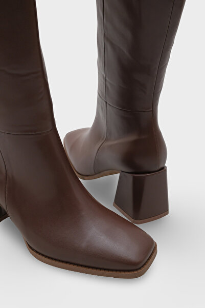 Capone Outfitters Merilyn Küt Burunlu Kalın Orta Topuklu Fermuarlı Uzun Kadın Çizme