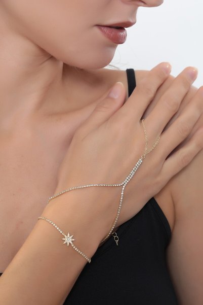 Bijuty Women's Yıldız Su Yolu Bracelet and Şahmeran Set - Gold Color - (with Surprise Gift)