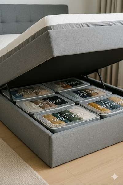 Handyol 2 Adet Lavanta Kokulu Şeffaf Kapaklı Kumaş Hurç 66x44x20 cm Büyük Boy Yorgan Battaniye Organizer