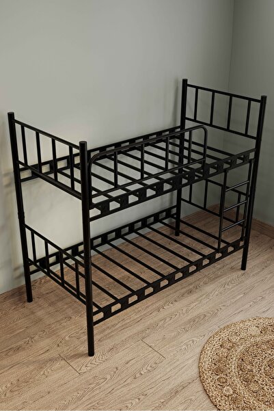 ARGİMO Zambak Genç Çocuk Yatak Odası Metal Ranza Ve Karyola 90x200 Siyah