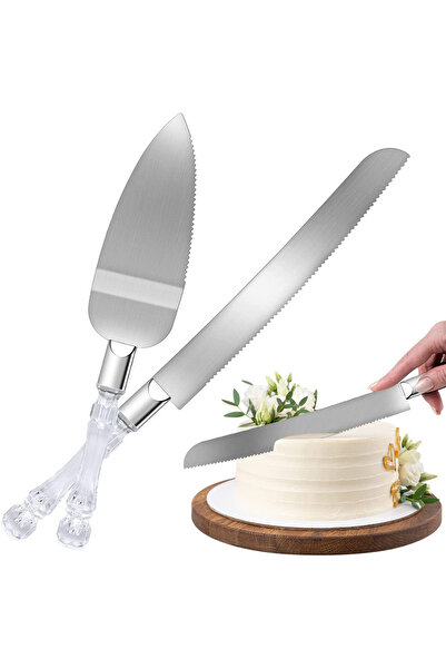 safestore طقم تقديم الكيك بمقبض كريستال ميكا مكون من قطعتين، طقم تقديم سكين ملعقة
