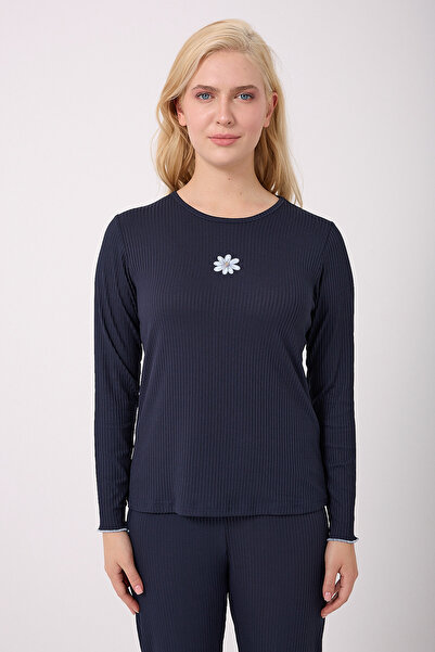 TURAY Peggy Dennis Detay Uzunkol Kadın Lacivert Pijama Takımı