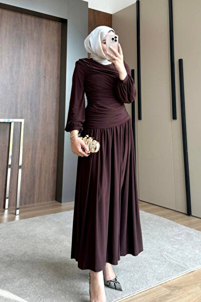 Love Fab Büzgülü Pileli Tesettür Gece Elbisesi