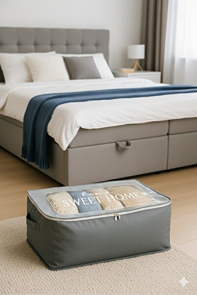 Handyol 8 Adet Lavanta Kokulu Şeffaf Kapaklı Kumaş Hurç 66x44x20 cm Büyük Boy Yorgan Battaniye Organizer