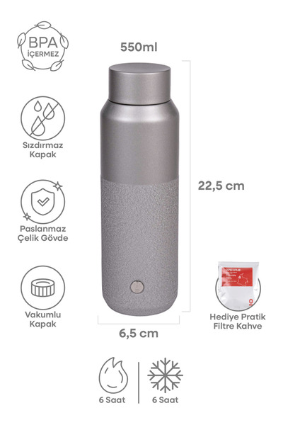 Espressolab Silver Color Stainless Steel Metal Flask 550 ml with Lid No:98