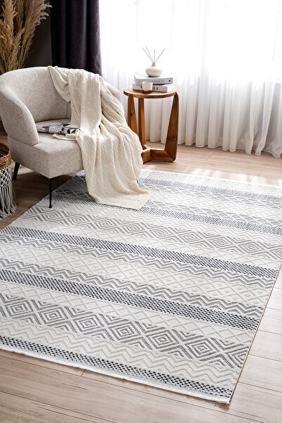 Koza Halı Koza Hayad Monaco Krem Siyah Halı Salon Oturma Odası Yatak Odası Koridor Makine Halısı 33342