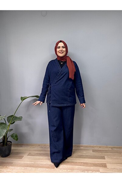 Mandal Ceket pantalon kendinden bağlamalı kot takım