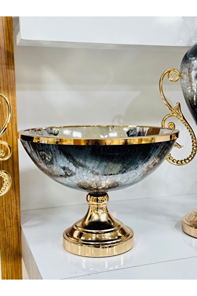 EVRA Cam Salon Seti 7 Parça Gold Ayaklı FümeRenk Konsol Takımı