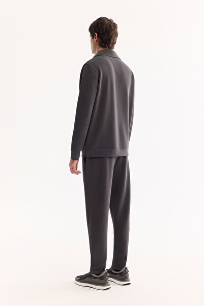 Avva Erkek Antrasit Dik Yaka Fermuarlı Soft Touch Baskılı Regular Fit Sweatshirt A52Y1273