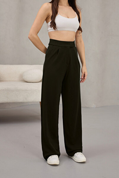 alanora Kadın Likralı Cırt Kapama Geniş Paça Palazzo Pantolon