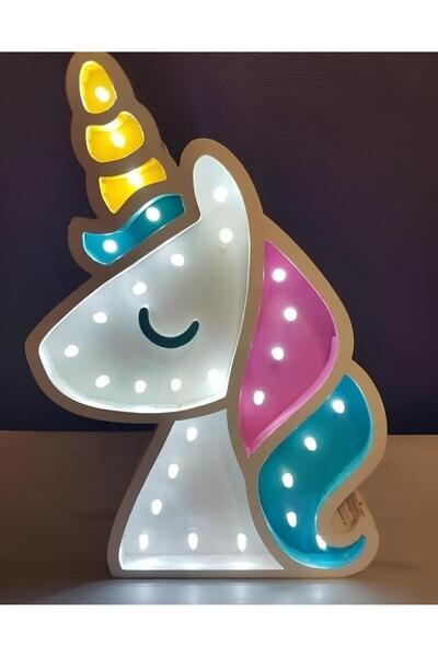 GHY AHŞAP Dekoratif Işıklı Unicorn At Çocuk Odası Masa Süsü Biblo (15X30 CM)
