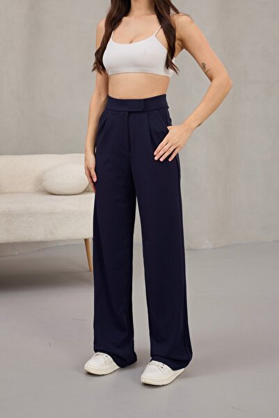 alanora Kadın Likralı Cırt Kapama Geniş Paça Palazzo Pantolon