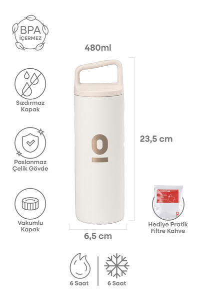 Espressolab ترمس أبيض مع حامل ستانلس ستيل 480 مل رقم: 52