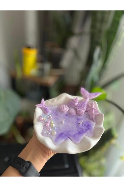 LLAURA CANDLES Özel tasarım Kokulu İstiridye mum deniz kabuğu detaylı mor %10...