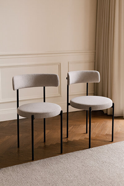 Atolye Casa Gini Sandalye Siyah Metal Kırık Beyaz 2 Adet