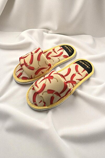 Chochili Μαλακές παντόφλες σπιτιού με σχέδιο κίτρινου πιπεριού - ανοιχτό μπροστινό μέρος